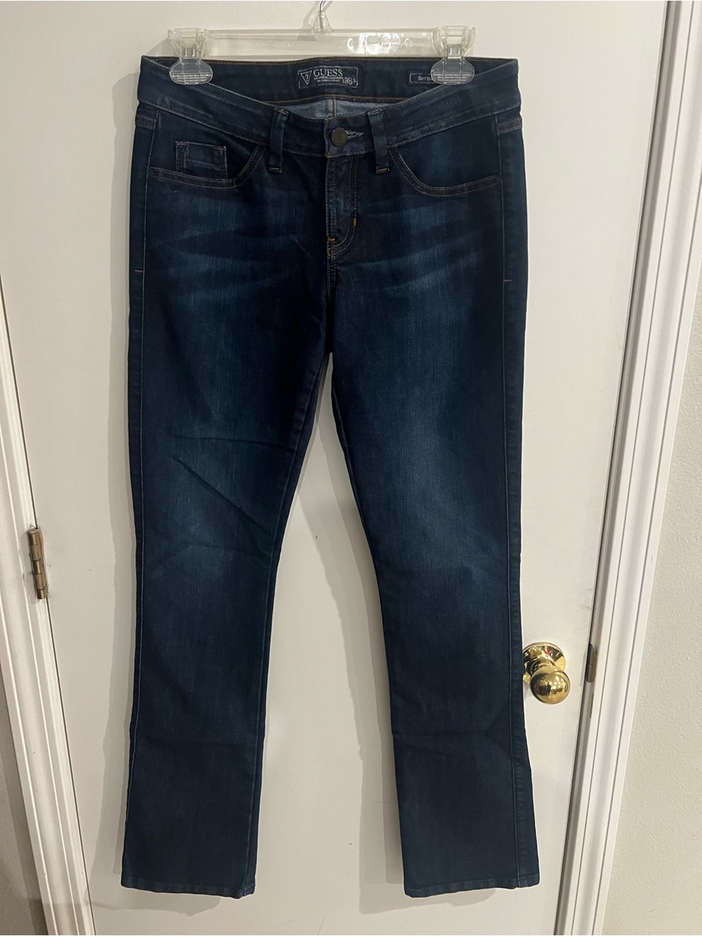 GUESS Womenโs Dark Indigo Boot Cut Jeans